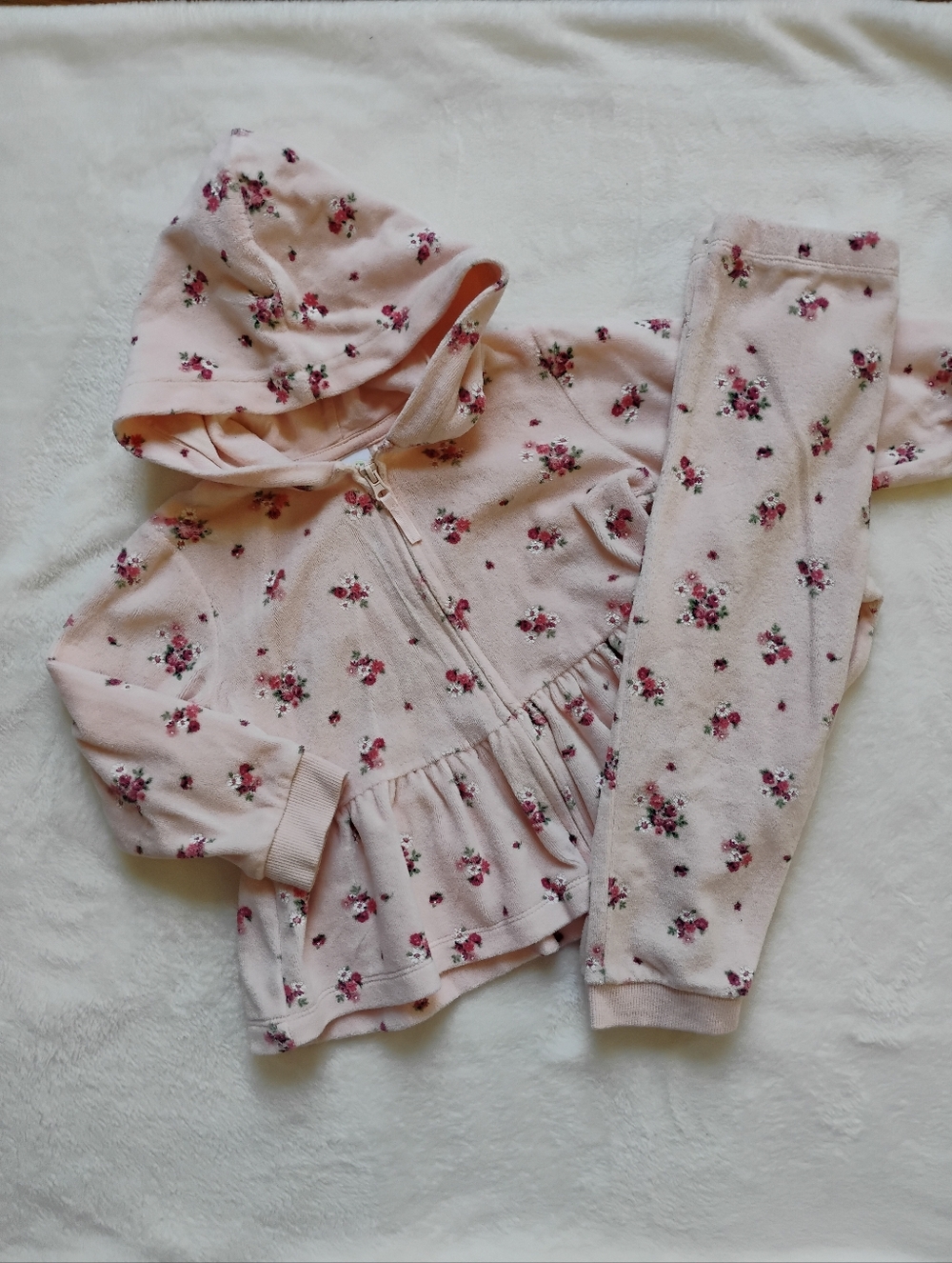 Super Cute Long Sleeve Terry Peplum Sweatshirt & Pants | Printed Floral | 2T